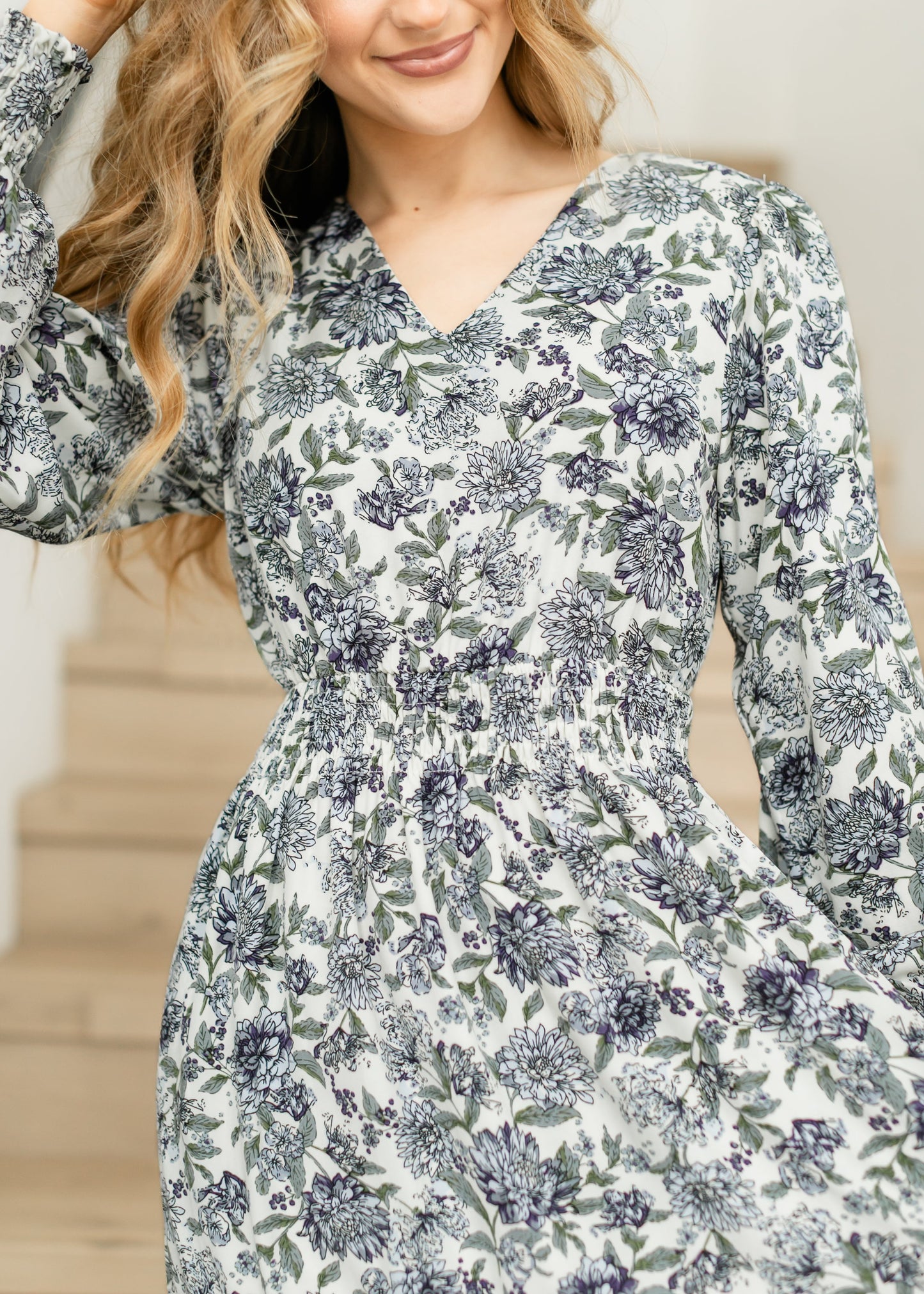 Jacey Long Sleeve Smocked Waist Maxi Dress FF Dresses