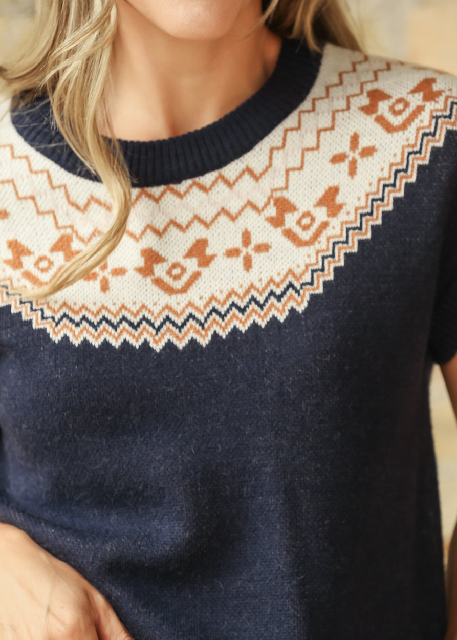 Jacquard Print Boxy Sweater Top FF Tops