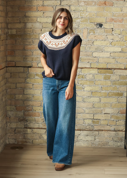 Jacquard Print Boxy Sweater Top FF Tops