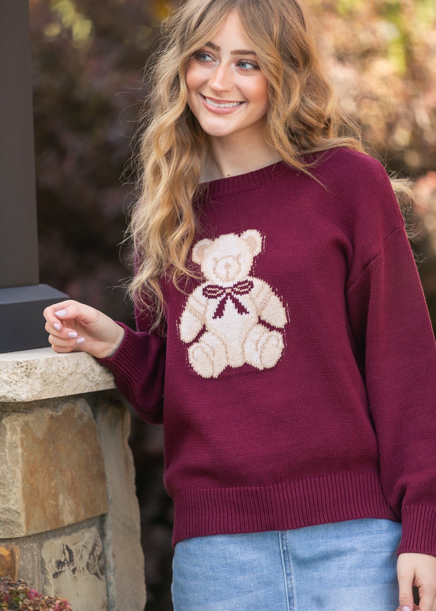 Jacquard Teddy Crew Neck Sweater FF Tops