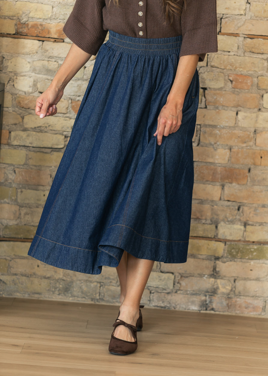 Jamie Dark Wash Denim A-Line Maxi Skirt FF Skirts