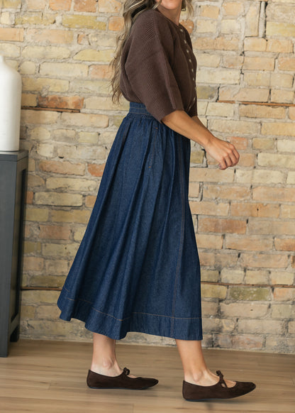 Jamie Dark Wash Denim A-Line Maxi Skirt FF Skirts