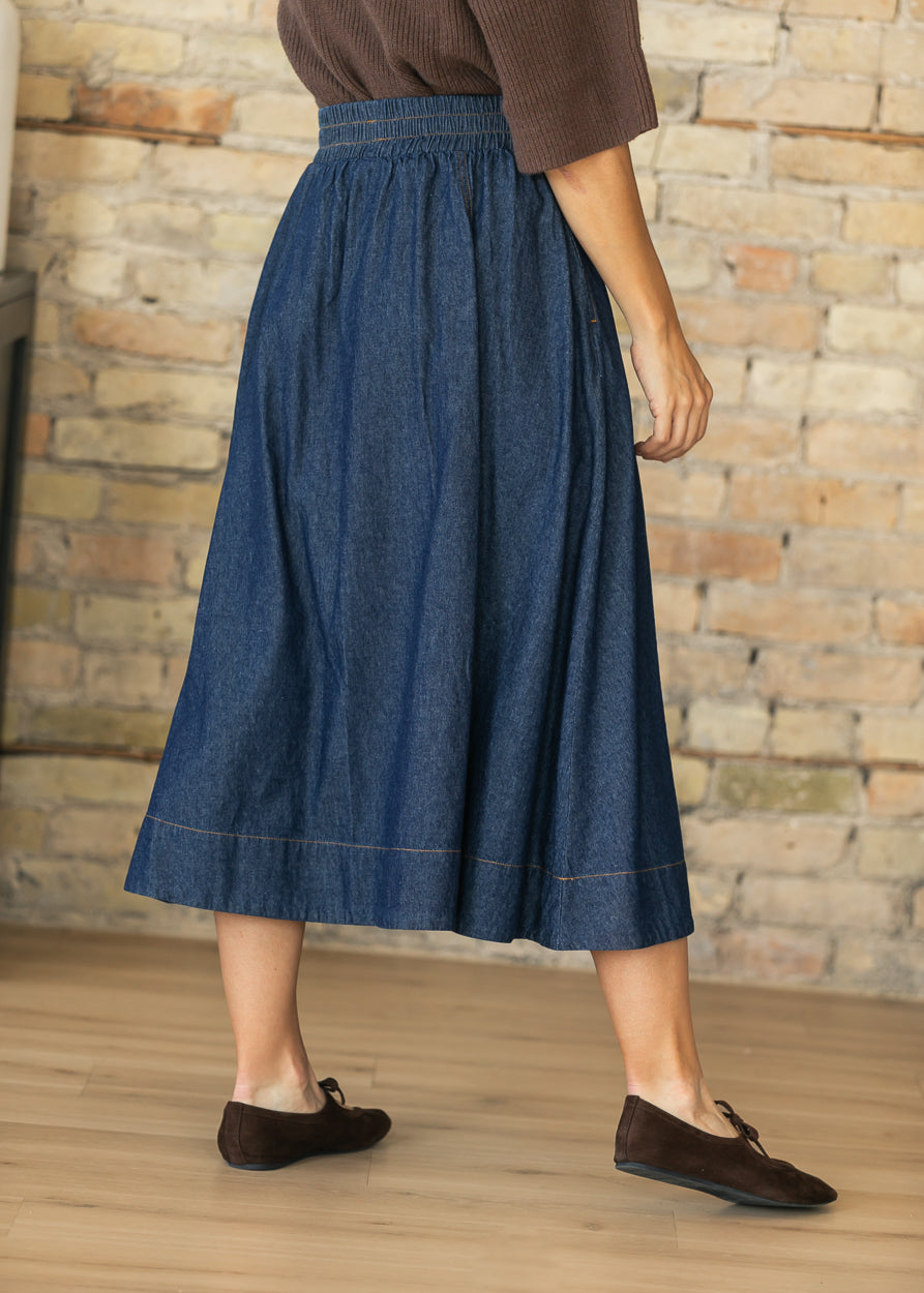 Jamie Dark Wash Denim A-Line Maxi Skirt FF Skirts