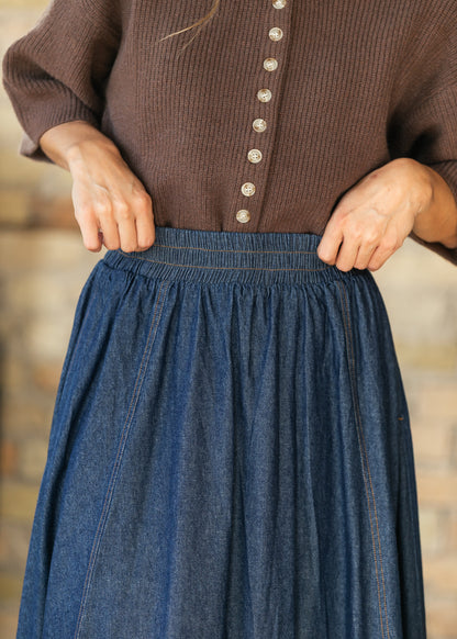 Jamie Dark Wash Denim A-Line Maxi Skirt FF Skirts