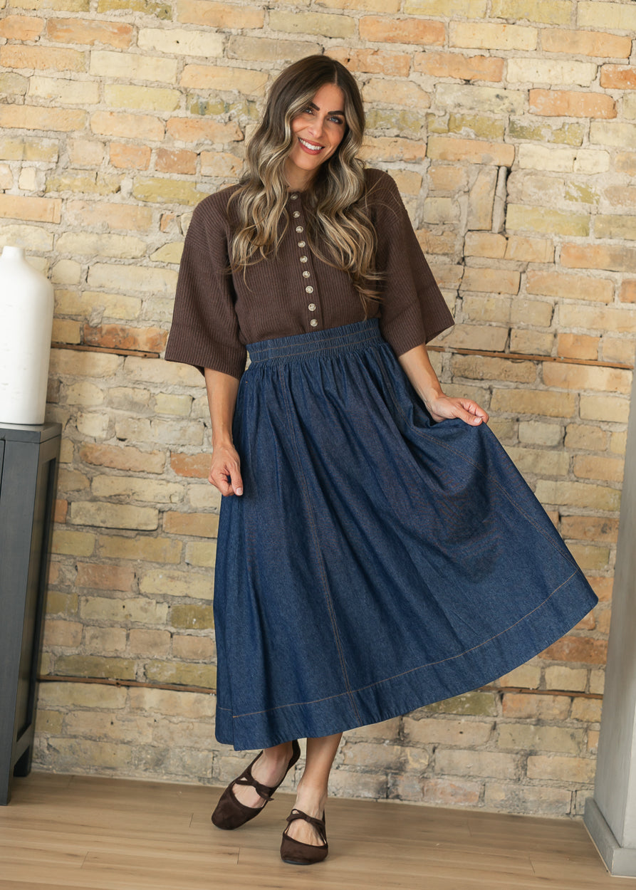 Jamie Dark Wash Denim A-Line Maxi Skirt FF Skirts S