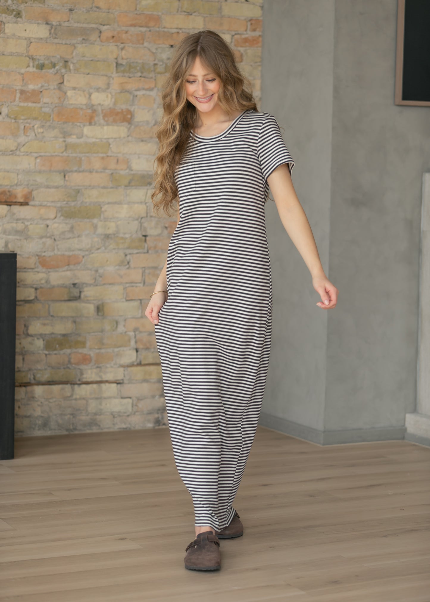 Jane Chocolate Striped T-Shirt Maxi Dress IC Dresses