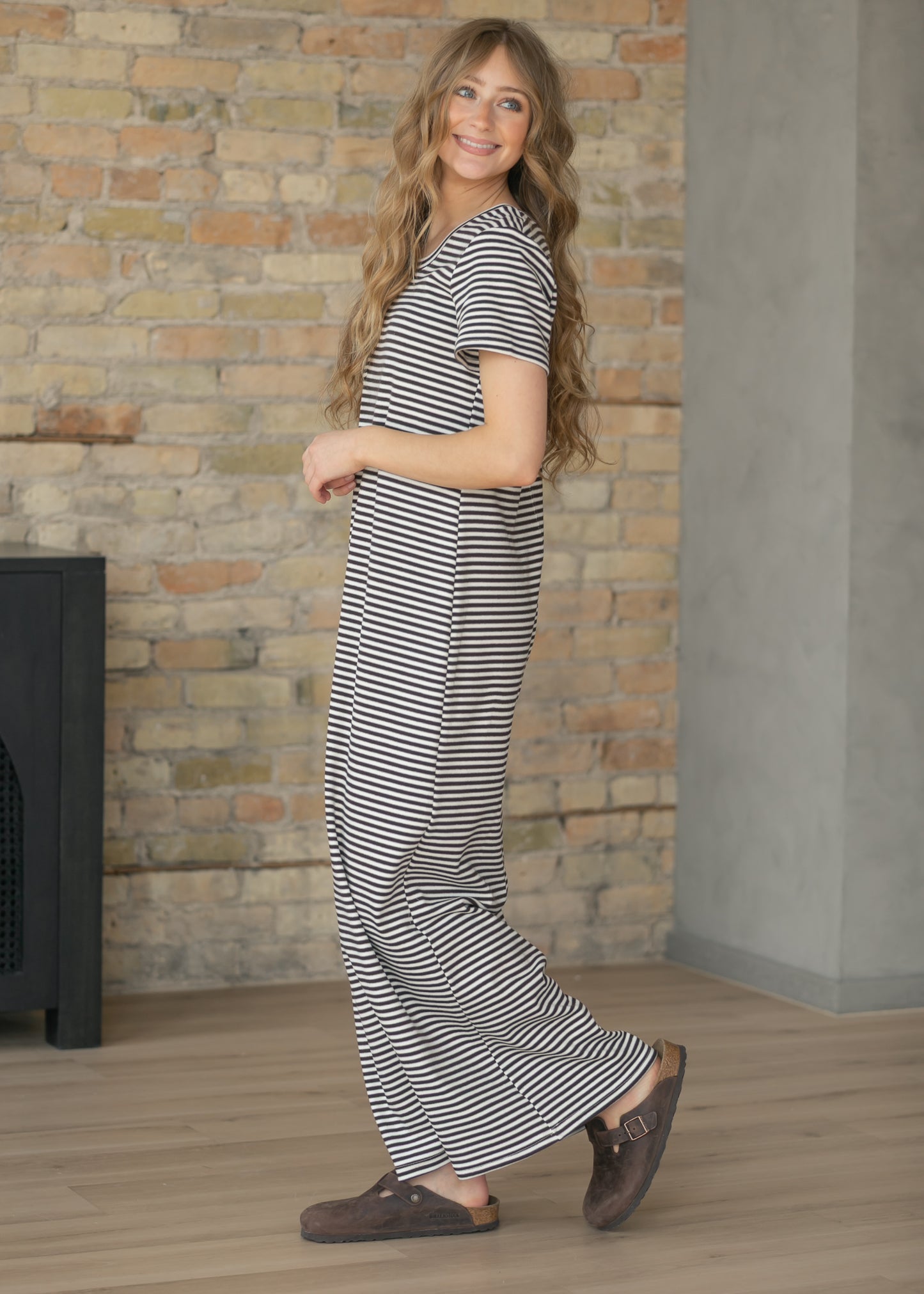 Jane Chocolate Striped T-Shirt Maxi Dress IC Dresses