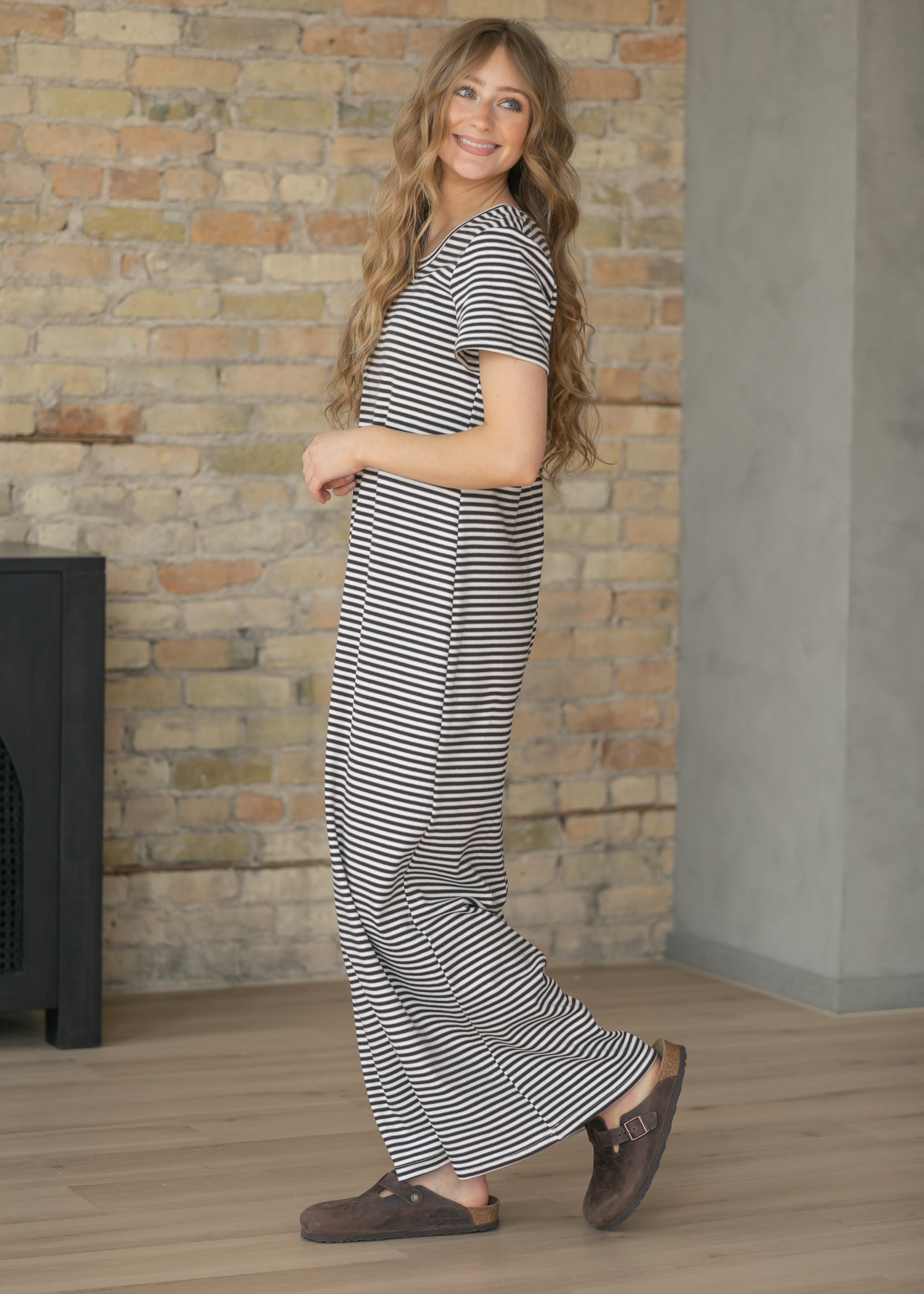 Jane Chocolate Striped T-Shirt Maxi Dress IC Dresses