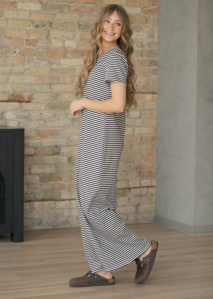 Jane Chocolate Striped T-Shirt Maxi Dress IC Dresses