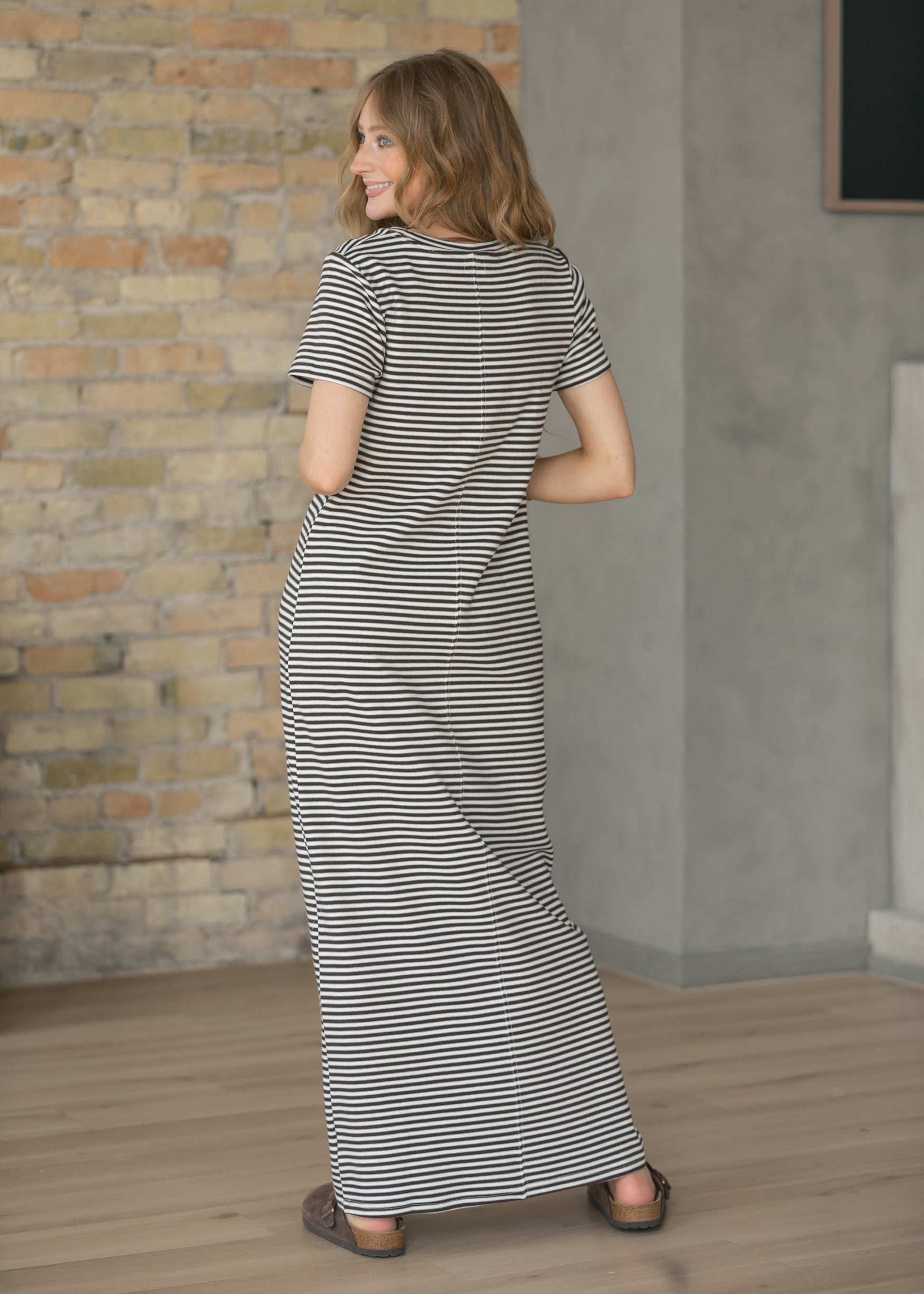 Jane Chocolate Striped T-Shirt Maxi Dress IC Dresses