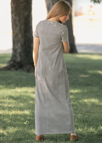 Jane Chocolate Striped T-Shirt Maxi Dress IC Dresses