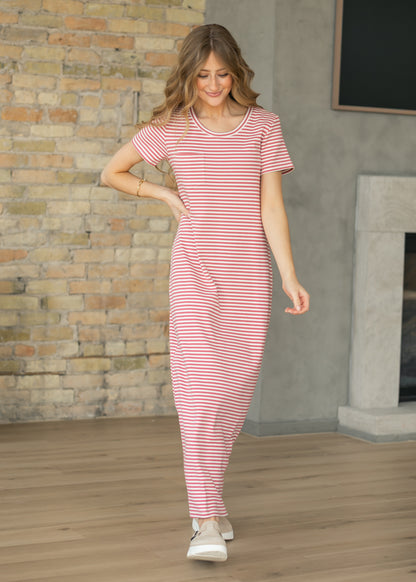 Jane Coral Stripe T-shirt Maxi Dress IC Dresses