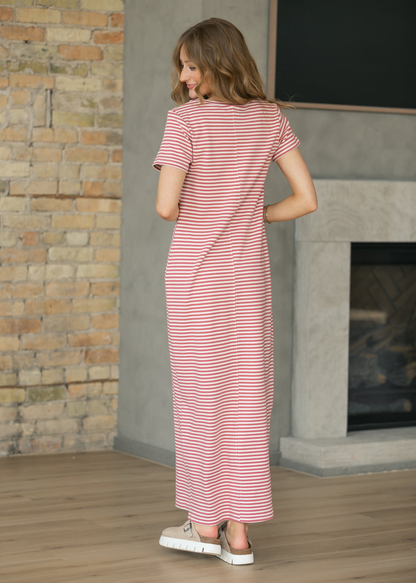 Jane Coral Stripe T-shirt Maxi Dress IC Dresses