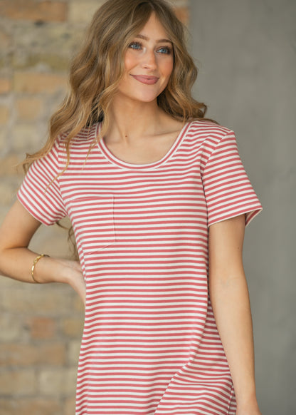 Jane Coral Stripe T-shirt Maxi Dress IC Dresses