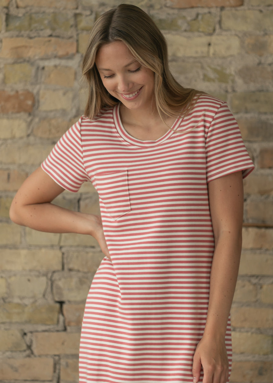 Jane Coral Stripe T-shirt Maxi Dress IC Dresses