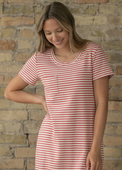 Jane Coral Stripe T-shirt Maxi Dress IC Dresses