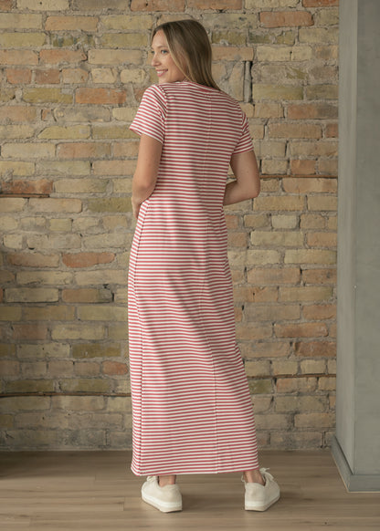 Jane Coral Stripe T-shirt Maxi Dress IC Dresses