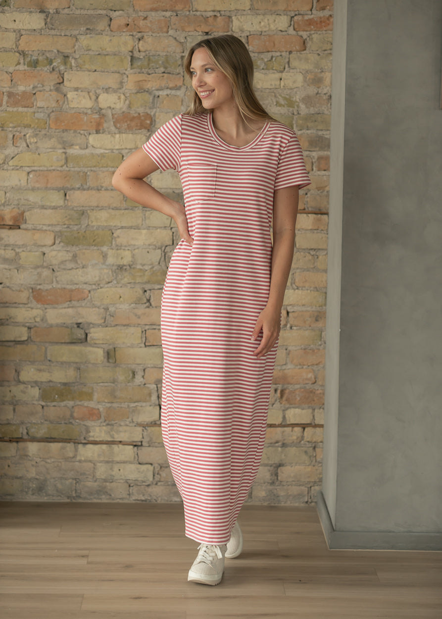 Jane Coral Stripe T-shirt Maxi Dress IC Dresses
