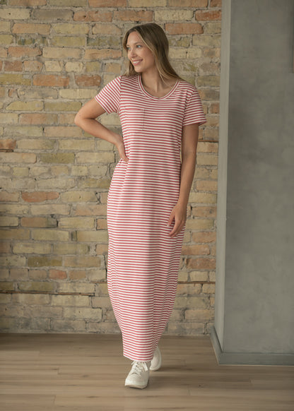 Jane Coral Stripe T-shirt Maxi Dress IC Dresses