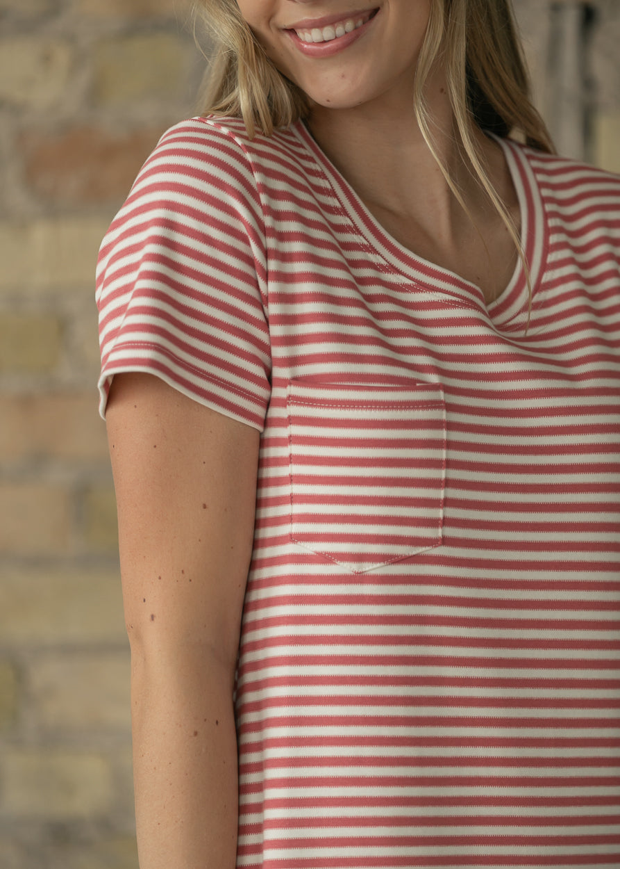Jane Coral Stripe T-shirt Maxi Dress IC Dresses