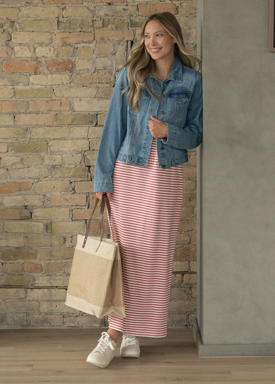 Jane Coral Stripe T-shirt Maxi Dress IC Dresses