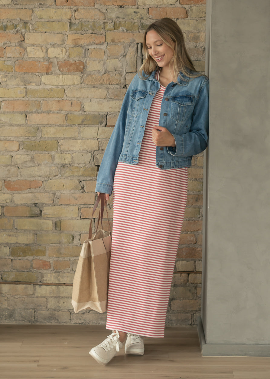 Jane Coral Stripe T-shirt Maxi Dress IC Dresses