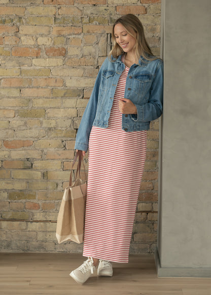 Jane Coral Stripe T-shirt Maxi Dress IC Dresses