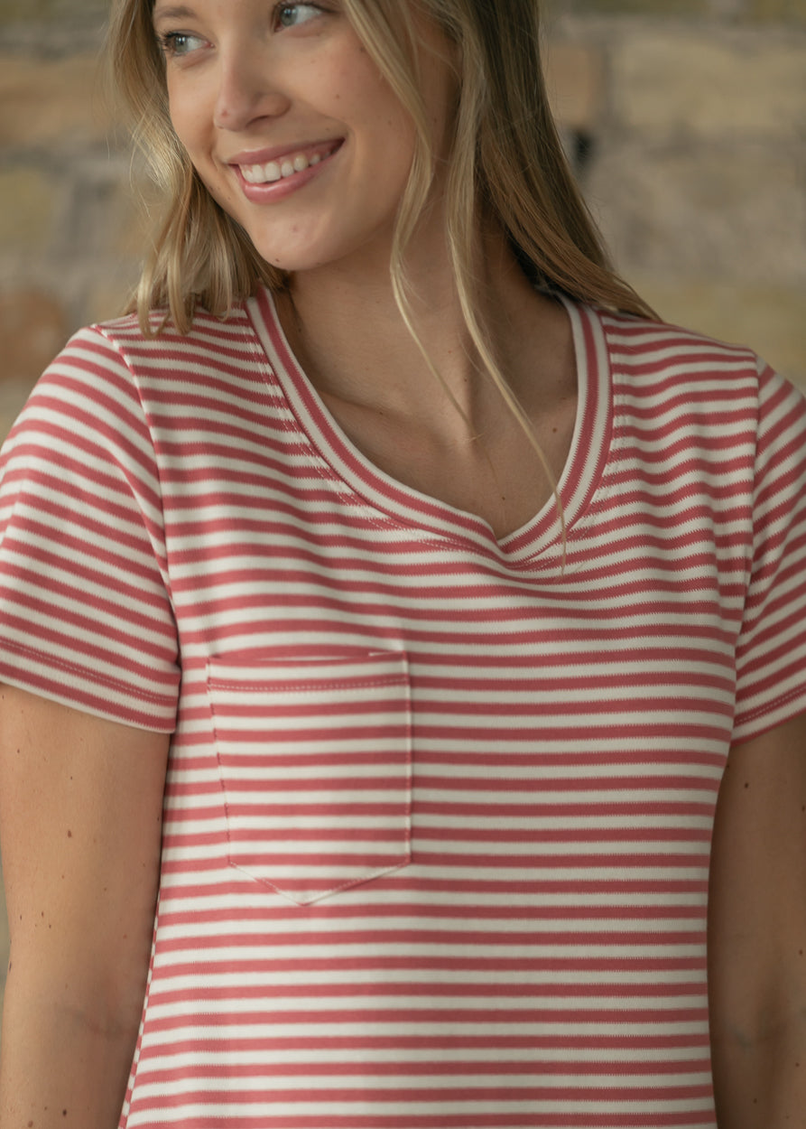 Jane Coral Stripe T-shirt Maxi Dress IC Dresses