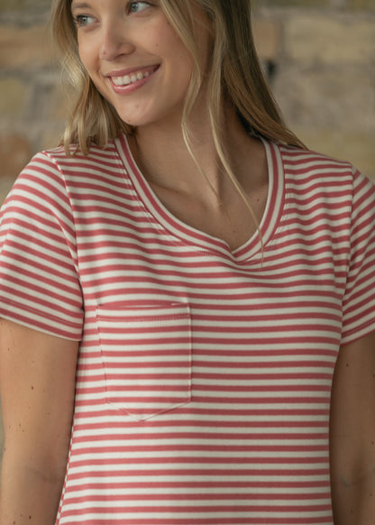 Jane Coral Stripe T-shirt Maxi Dress IC Dresses