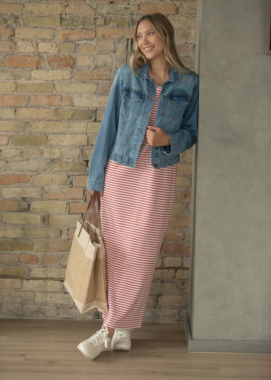 Jane Coral Stripe T-shirt Maxi Dress IC Dresses