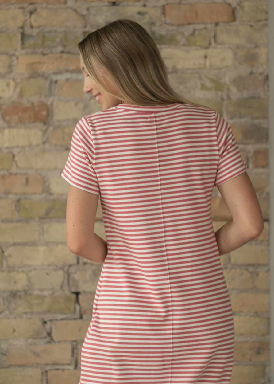 Jane Coral Stripe T-shirt Maxi Dress IC Dresses