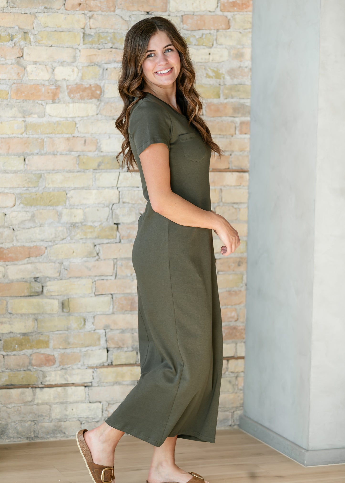 Jane Deep Olive T-Shirt Maxi Dress IC Dresses
