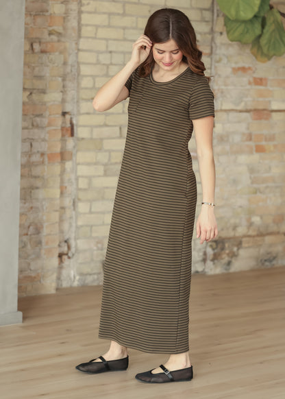 Jane Taupe Stripe T-shirt Maxi Dress IC Dresses
