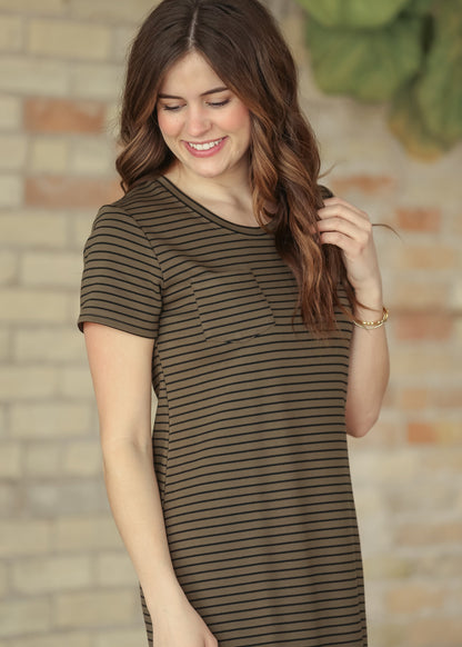 Jane Taupe Stripe T-shirt Maxi Dress IC Dresses