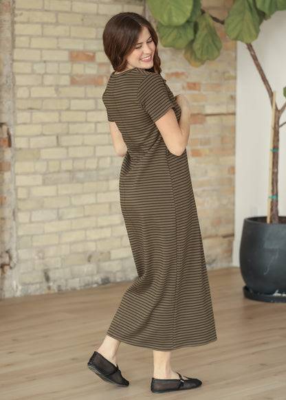 Jane Taupe Stripe T-shirt Maxi Dress IC Dresses