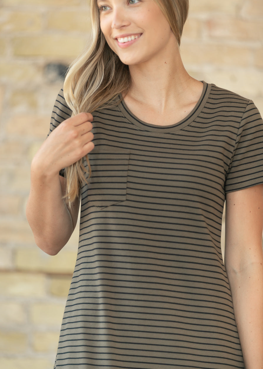 Jane Taupe Stripe T-shirt Maxi Dress IC Dresses