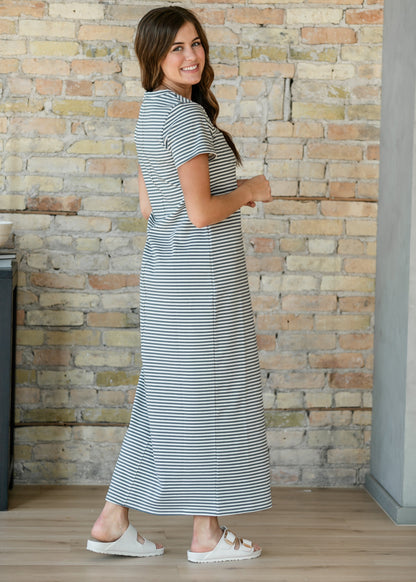 Jane Teal Stripe T-shirt Maxi Dress IC Dresses