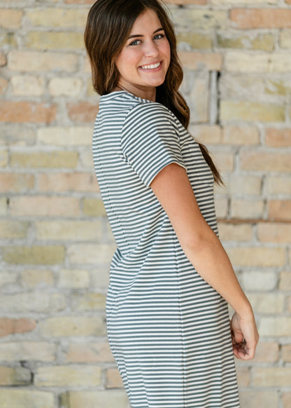 Jane Teal Stripe T-shirt Maxi Dress IC Dresses