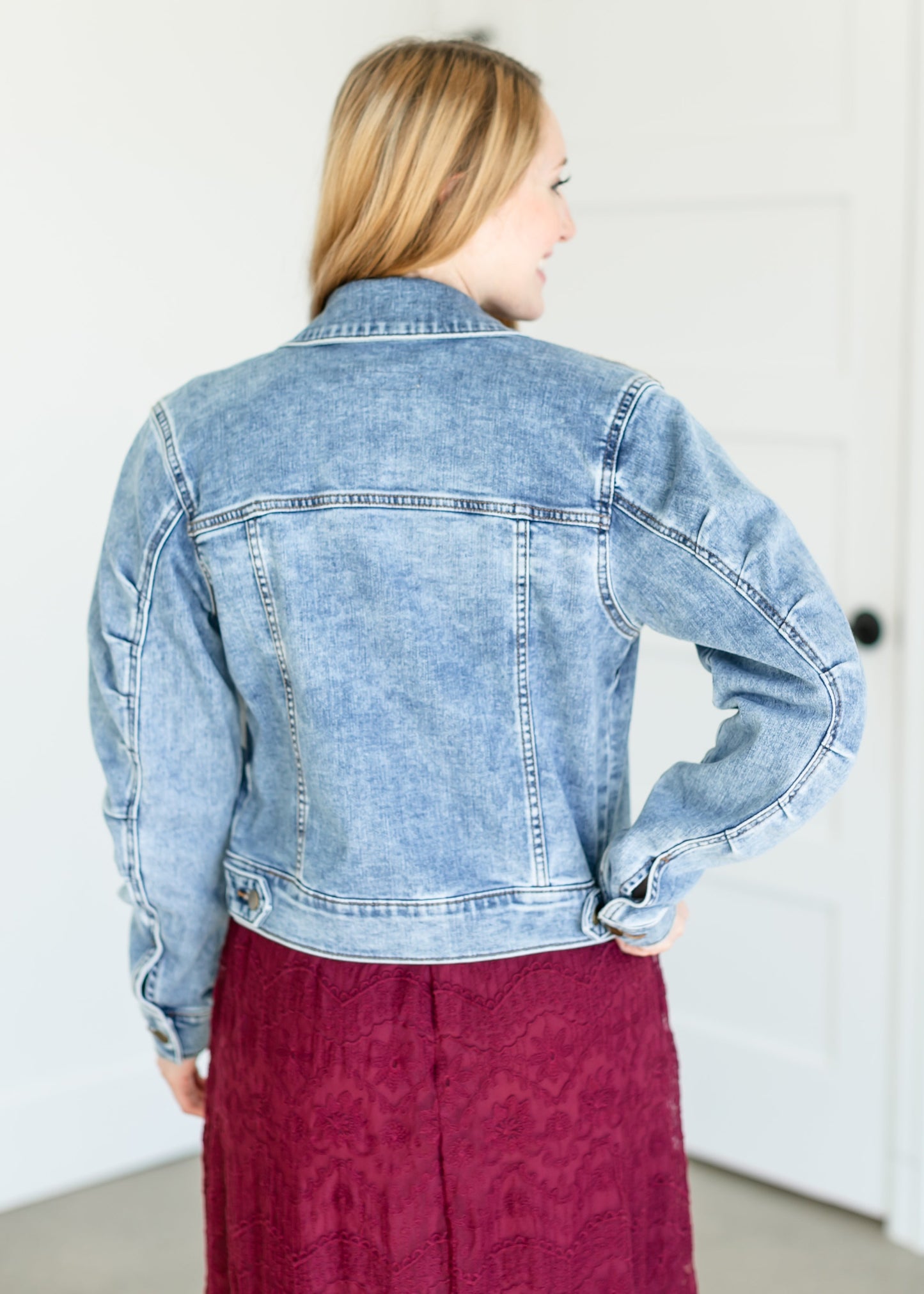 Jaquiline Button Tab Denim Jacket FF Tops