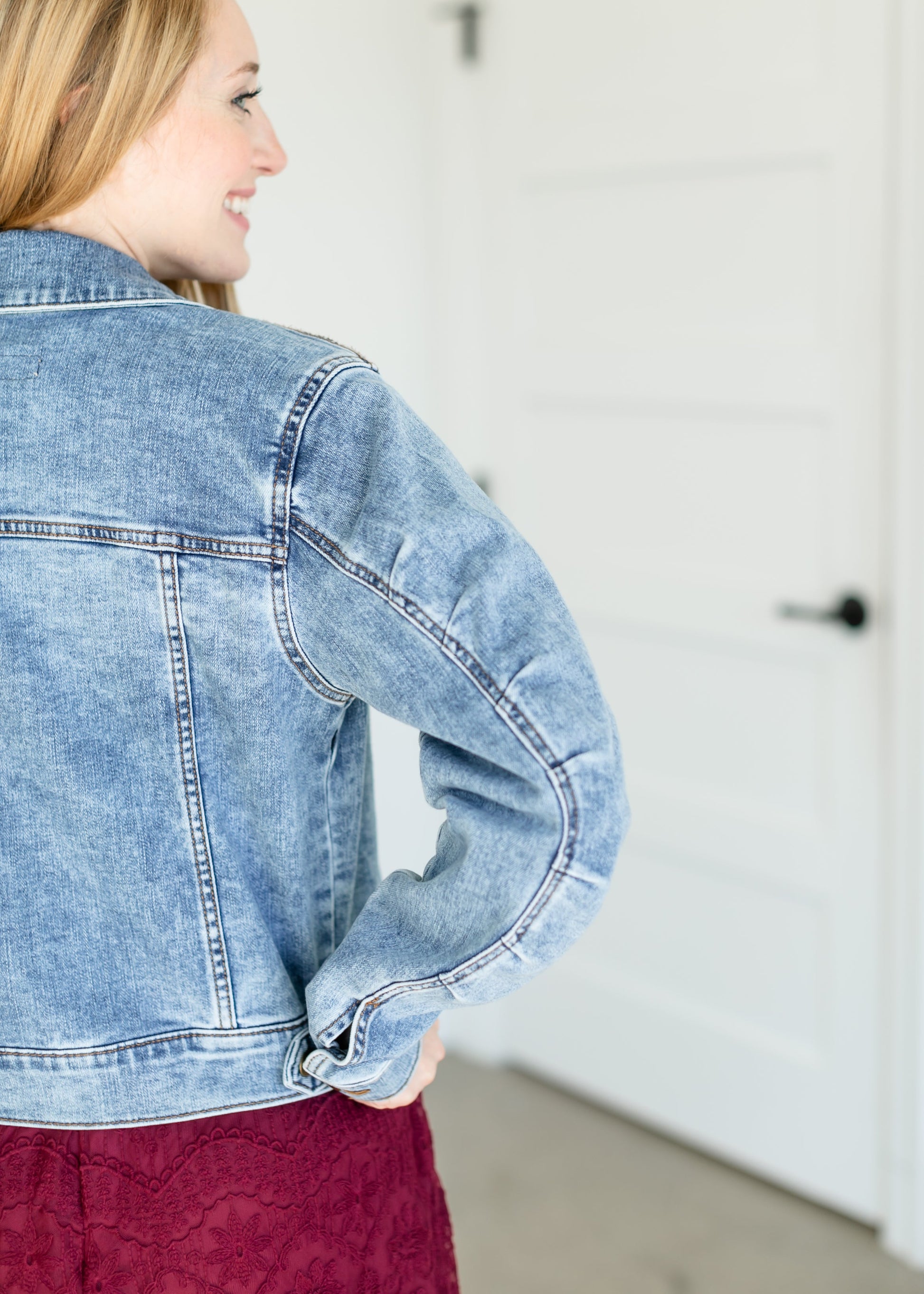 Jaquiline Drop Shoulder Denim Jacket FF Tops