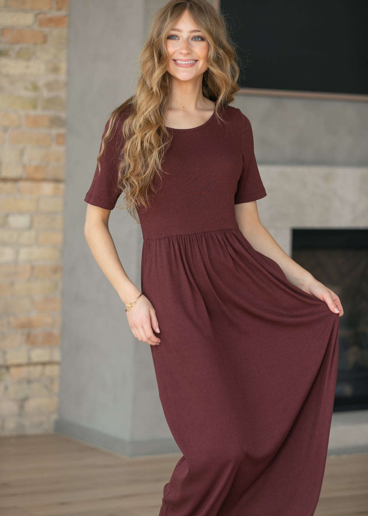 Jasmine Cranberry Ribbed Maxi Dress IC Dresses