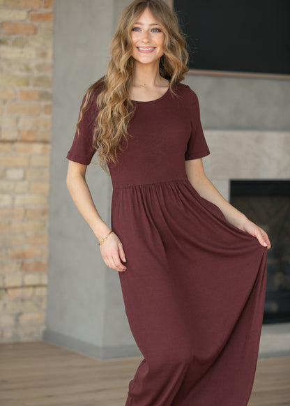 Jasmine Cranberry Ribbed Maxi Dress IC Dresses