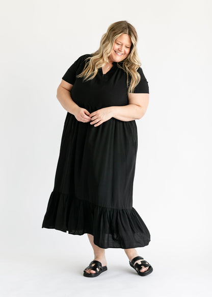 Jaydrien Black Flutter Sleeve Midi Dress IC Dresses