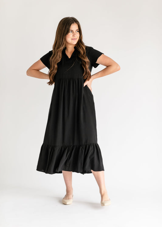 Jaydrien Black Flutter Sleeve Midi Dress IC Dresses Black / XS