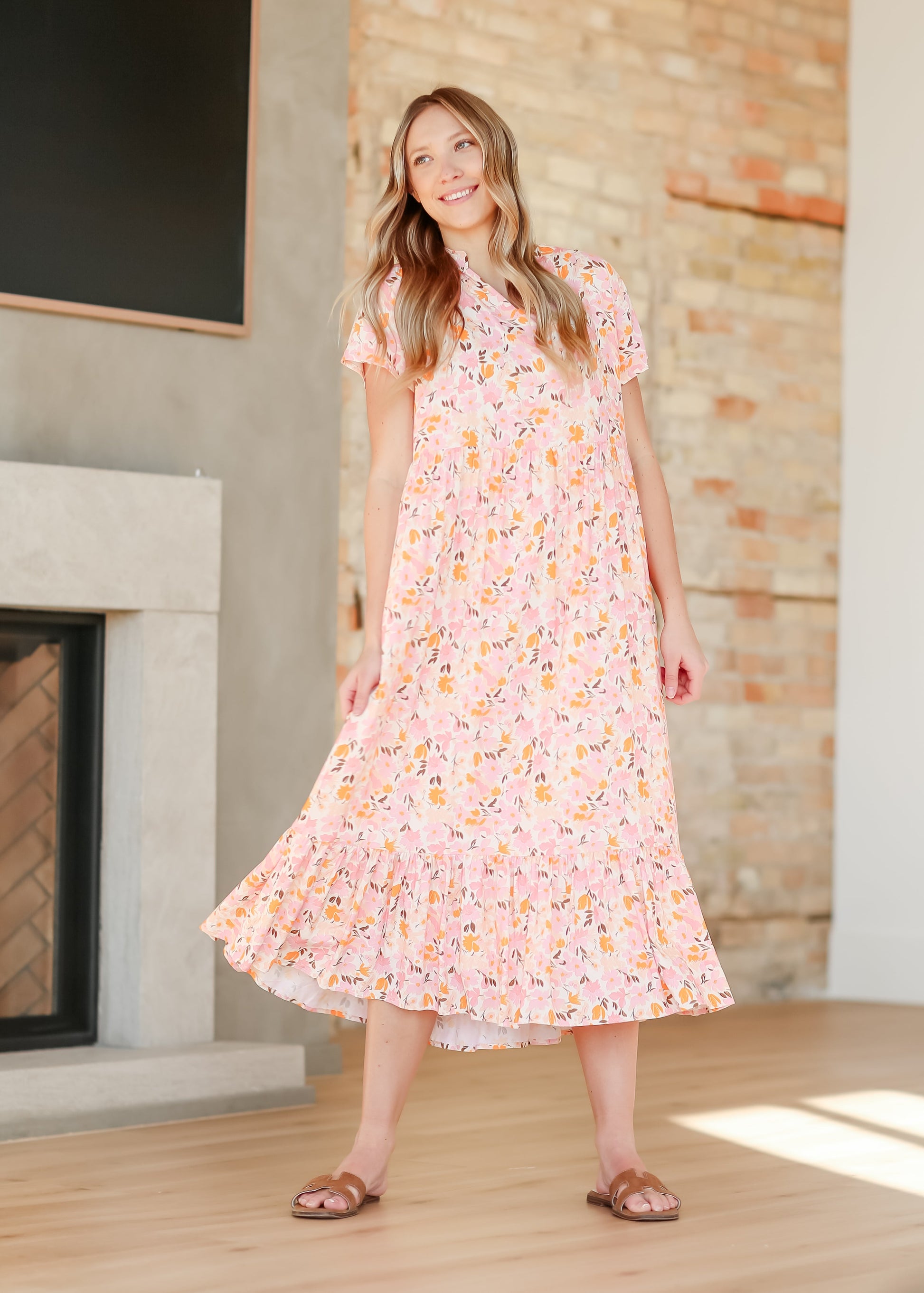 pink flutter sleeve midi dress Light Pink Flutter Sleeve Maternity Midi Dress