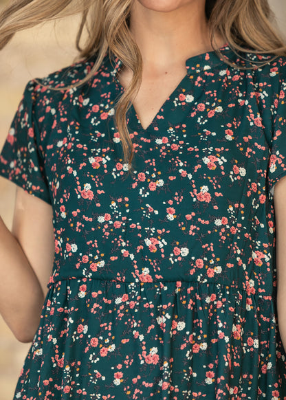 Jaydrien Green Floral Short Sleeve Midi Dress IC Dresses