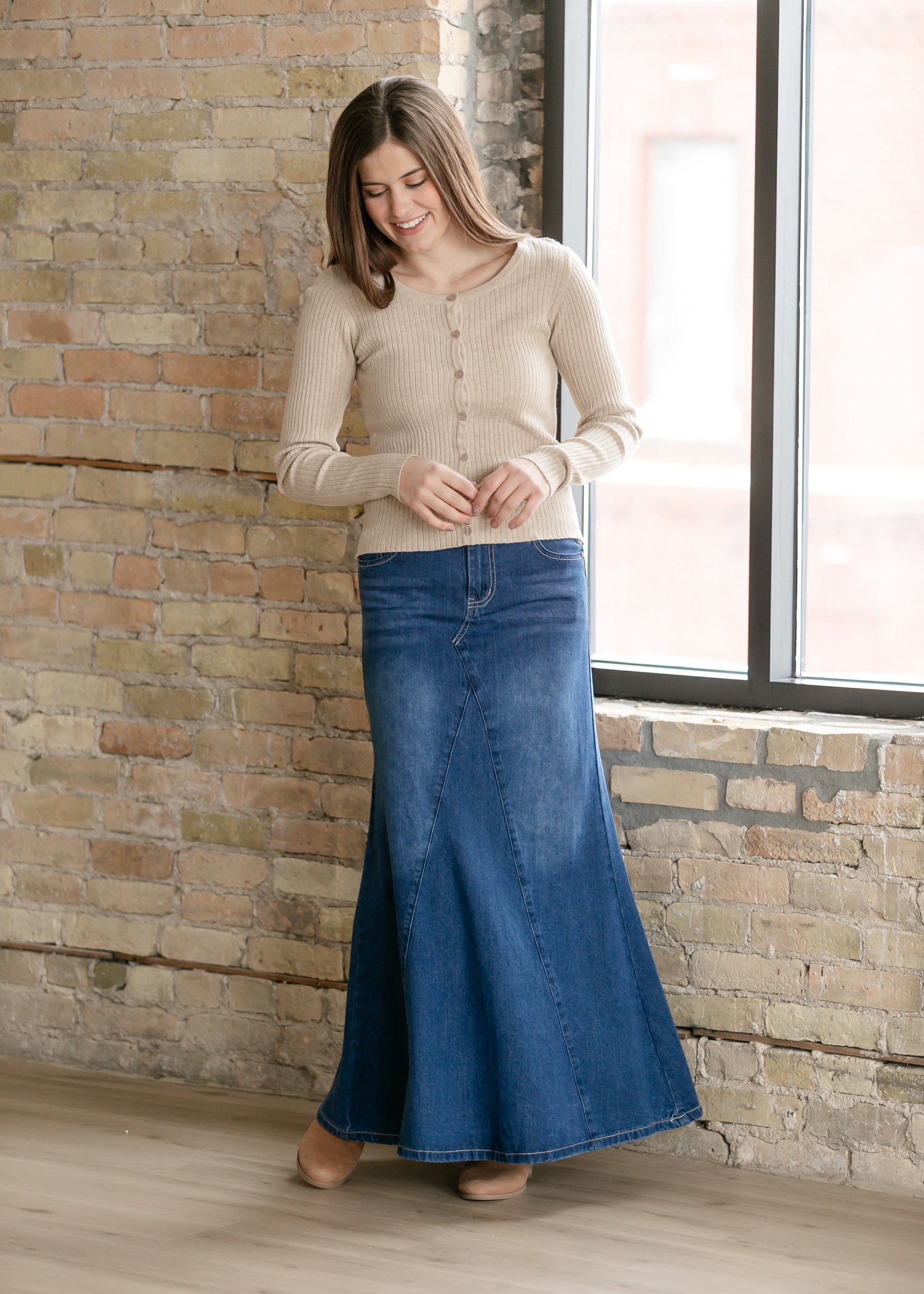 Jennifer A-Line Long Denim Skirt IC Skirts