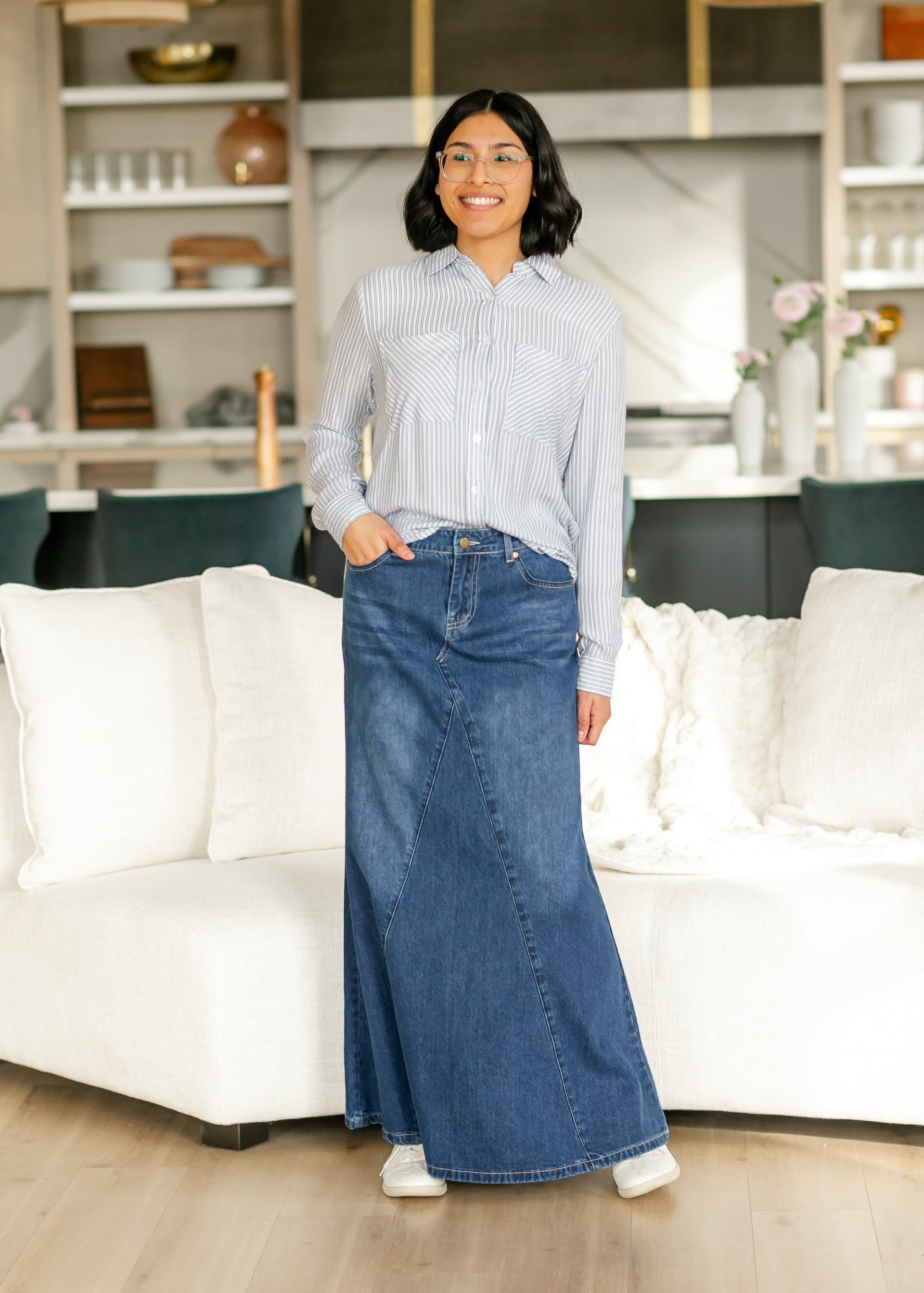 Denim Skirt Long Winter Skirts Canada Jennifer A-Line Long Denim