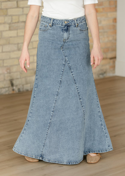 Jennifer Medium Wash A-Line Long Denim Skirt IC Skirts