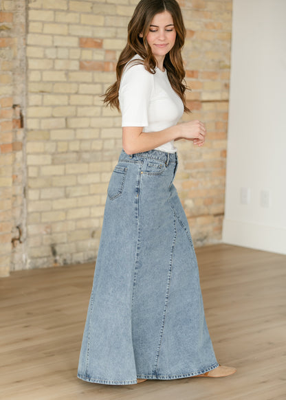 Jennifer Medium Wash A-Line Long Denim Skirt IC Skirts